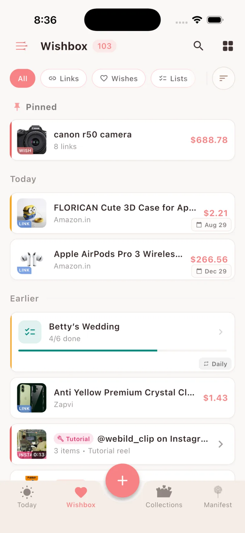 FindMyWish Wishbox — every product, link, video, and idea you save, in one place